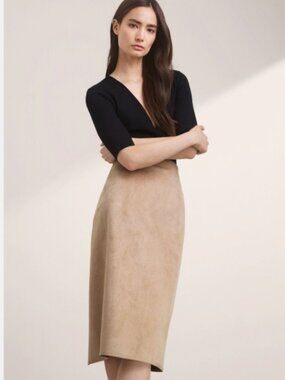 Aritzia Babaton Faux Suede Chuck Midi Skirt in Tawny Tan Size 2